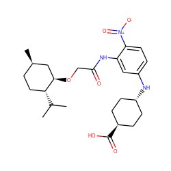 CC(C)[C@@H]1CC[C@@H](C)C[C@H]1OCC(=O)Nc1cc(N[C@H]2CC[C@H](C(=O)O)CC2)ccc1[N+](=O)[O-] ZINC000100967447