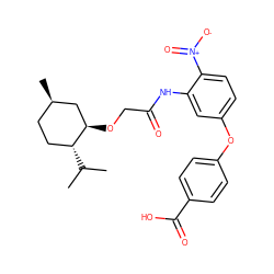 CC(C)[C@@H]1CC[C@@H](C)C[C@H]1OCC(=O)Nc1cc(Oc2ccc(C(=O)O)cc2)ccc1[N+](=O)[O-] ZINC000003819469