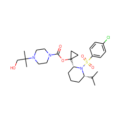 CC(C)[C@@H]1CCC[C@H](C2(OC(=O)N3CCN(C(C)(C)CO)CC3)CC2)N1S(=O)(=O)c1ccc(Cl)cc1 ZINC000028950678