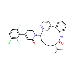 CC(C)[C@@H]1CCC[C@H](N2CCC(c3c(F)ccc(Cl)c3F)=CC2=O)c2cc(ccn2)-c2ccccc2NC1=O ZINC000220125154