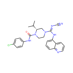 CC(C)[C@@H]1CN(/C(=N/C#N)Nc2cccc3ncccc23)CCN1C(=O)Nc1ccc(Cl)cc1 ZINC000101180337