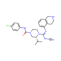 CC(C)[C@@H]1CN(C(=O)Nc2ccc(Cl)cc2)CCN1/C(=N\c1cccc2c1CCNC2)NC#N ZINC000040919258