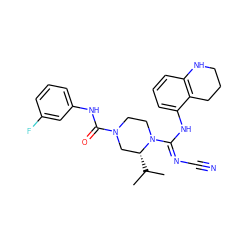 CC(C)[C@@H]1CN(C(=O)Nc2cccc(F)c2)CCN1/C(=N/C#N)Nc1cccc2c1CCCN2 ZINC000040935518