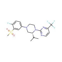 CC(C)[C@@H]1CN(c2ccc(F)c(S(C)(=O)=O)c2)CCN1c1nccc(C(F)(F)F)n1 ZINC000653865381