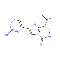 CC(C)[C@@H]1CNC(=O)c2cc(-c3ccnc(N)n3)[nH]c21 ZINC000040833899