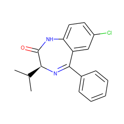 CC(C)[C@@H]1N=C(c2ccccc2)c2cc(Cl)ccc2NC1=O ZINC000005751127