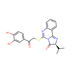 CC(C)[C@@H]1N=C2c3ccccc3N=C(SCC(=O)c3ccc(O)c(O)c3)N2C1=O ZINC000002965380