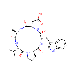 CC(C)[C@@H]1NC(=O)[C@@H](C)NC(=O)[C@H](CC(=O)O)NC(=O)[C@H](Cc2c[nH]c3ccccc23)NC(=O)[C@H]2CCCN2C1=O ZINC000027436780