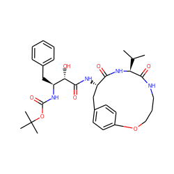 CC(C)[C@@H]1NC(=O)[C@@H](NC(=O)[C@@H](O)[C@H](Cc2ccccc2)NC(=O)OC(C)(C)C)Cc2ccc(cc2)OCCCNC1=O ZINC000026291800