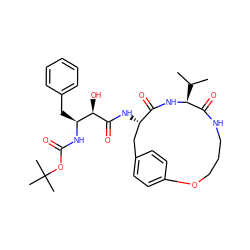 CC(C)[C@@H]1NC(=O)[C@@H](NC(=O)[C@H](O)[C@H](Cc2ccccc2)NC(=O)OC(C)(C)C)Cc2ccc(cc2)OCCCNC1=O ZINC000026286506