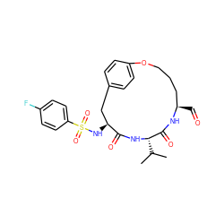 CC(C)[C@@H]1NC(=O)[C@@H](NS(=O)(=O)c2ccc(F)cc2)Cc2ccc(cc2)OCCC[C@@H](C=O)NC1=O ZINC000073163059