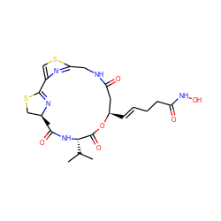 CC(C)[C@@H]1NC(=O)[C@]2(C)CSC(=N2)c2csc(n2)CNC(=O)C[C@@H](/C=C/CCC(=O)NO)OC1=O ZINC000147503587