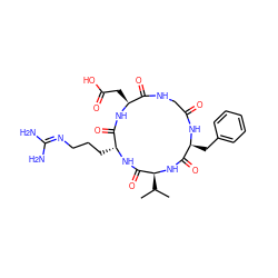 CC(C)[C@@H]1NC(=O)[C@H](Cc2ccccc2)NC(=O)CNC(=O)[C@H](CC(=O)O)NC(=O)[C@@H](CCCN=C(N)N)NC1=O ZINC000028572492