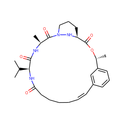 CC(C)[C@@H]1NC(=O)CCCC/C=C/c2cccc(c2)[C@@H](C)OC(=O)[C@@H]2CCCN(N2)C(=O)[C@H](C)NC1=O ZINC001772648453