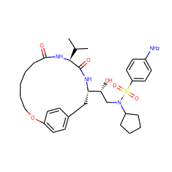 CC(C)[C@@H]1NC(=O)CCCCCOc2ccc(cc2)C[C@@H]([C@H](O)CN(C2CCCC2)S(=O)(=O)c2ccc(N)cc2)NC1=O ZINC000029397648