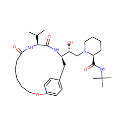 CC(C)[C@@H]1NC(=O)CCCCCOc2ccc(cc2)C[C@H]([C@H](O)CN2CCCC[C@H]2C(=O)NC(C)(C)C)NC1=O ZINC000101257202