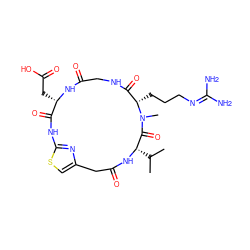 CC(C)[C@@H]1NC(=O)Cc2csc(n2)NC(=O)[C@H](CC(=O)O)NC(=O)CNC(=O)[C@H](CCCN=C(N)N)N(C)C1=O ZINC000026185949