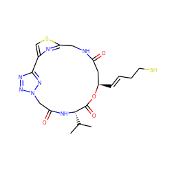 CC(C)[C@@H]1NC(=O)Cn2nnc(n2)-c2csc(n2)CNC(=O)C[C@@H](/C=C/CCS)OC1=O ZINC000095582874