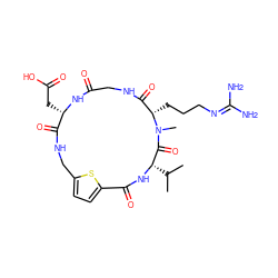 CC(C)[C@@H]1NC(=O)c2ccc(s2)CNC(=O)[C@H](CC(=O)O)NC(=O)CNC(=O)[C@H](CCCN=C(N)N)N(C)C1=O ZINC000026256633