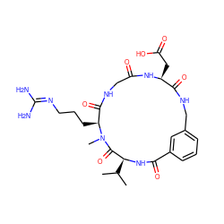 CC(C)[C@@H]1NC(=O)c2cccc(c2)CNC(=O)[C@H](CC(=O)O)NC(=O)CNC(=O)[C@H](CCCN=C(N)N)N(C)C1=O ZINC000026175268