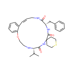 CC(C)[C@@H]1NCCOc2ccccc2/C=C\CNC(=O)[C@H](Cc2ccccc2)NC(=O)C2(CCSCC2)NC1=O ZINC001772621254