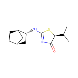 CC(C)[C@@H]1SC(N[C@@H]2C[C@H]3CC[C@@H]2C3)=NC1=O ZINC000049054334
