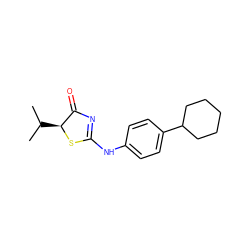 CC(C)[C@@H]1SC(Nc2ccc(C3CCCCC3)cc2)=NC1=O ZINC000028826736