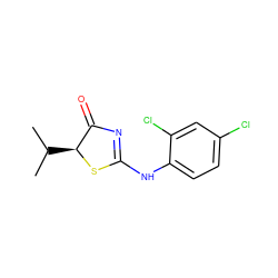 CC(C)[C@@H]1SC(Nc2ccc(Cl)cc2Cl)=NC1=O ZINC000028826738