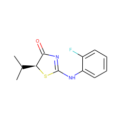 CC(C)[C@@H]1SC(Nc2ccccc2F)=NC1=O ZINC000028826725