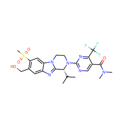 CC(C)[C@@H]1c2nc3cc(CO)c(S(C)(=O)=O)cc3n2CCN1c1ncc(C(=O)N(C)C)c(C(F)(F)F)n1 ZINC000147737882