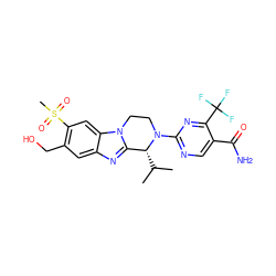 CC(C)[C@@H]1c2nc3cc(CO)c(S(C)(=O)=O)cc3n2CCN1c1ncc(C(N)=O)c(C(F)(F)F)n1 ZINC000147703538