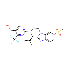 CC(C)[C@@H]1c2nc3ccc(S(C)(=O)=O)cc3n2CCN1c1ncc(CO)c(C(F)(F)F)n1 ZINC000147710032