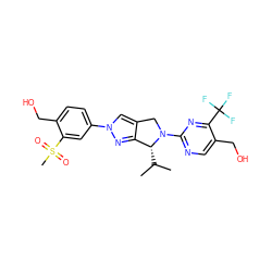 CC(C)[C@@H]1c2nn(-c3ccc(CO)c(S(C)(=O)=O)c3)cc2CN1c1ncc(CO)c(C(F)(F)F)n1 ZINC001772581342