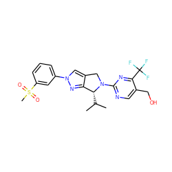 CC(C)[C@@H]1c2nn(-c3cccc(S(C)(=O)=O)c3)cc2CN1c1ncc(CO)c(C(F)(F)F)n1 ZINC000584905095