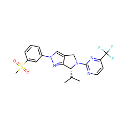 CC(C)[C@@H]1c2nn(-c3cccc(S(C)(=O)=O)c3)cc2CN1c1nccc(C(F)(F)F)n1 ZINC001772596336