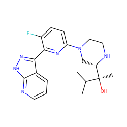 CC(C)[C@](C)(O)[C@@H]1CN(c2ccc(F)c(-c3n[nH]c4ncccc34)n2)CCN1 ZINC000095581600