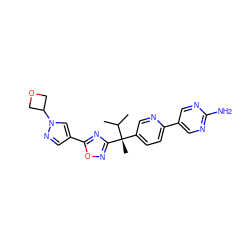CC(C)[C@](C)(c1ccc(-c2cnc(N)nc2)nc1)c1noc(-c2cnn(C3COC3)c2)n1 ZINC000114769358