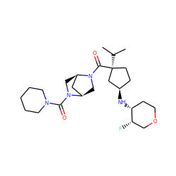 CC(C)[C@]1(C(=O)N2C[C@@H]3C[C@H]2CN3C(=O)N2CCCCC2)CC[C@@H](N[C@@H]2CCOC[C@@H]2F)C1 ZINC000066097579