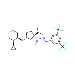 CC(C)[C@]1(C(=O)NCc2cc(C(F)(F)F)cc(C(F)(F)F)c2)CC[C@@H](N[C@@H]2CCOC[C@@H]2C2CC2)C1 ZINC000040954203