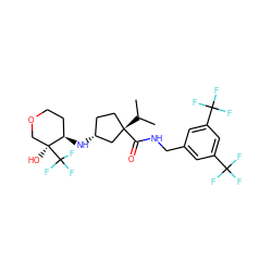 CC(C)[C@]1(C(=O)NCc2cc(C(F)(F)F)cc(C(F)(F)F)c2)CC[C@@H](N[C@@H]2CCOC[C@]2(O)C(F)(F)F)C1 ZINC000042891820