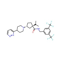 CC(C)[C@]1(C(=O)NCc2cc(C(F)(F)F)cc(C(F)(F)F)c2)CC[C@@H](N2CCC(c3cccnn3)CC2)C1 ZINC000029041169