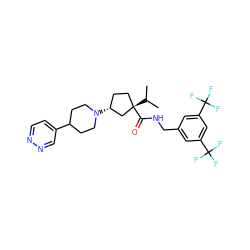 CC(C)[C@]1(C(=O)NCc2cc(C(F)(F)F)cc(C(F)(F)F)c2)CC[C@@H](N2CCC(c3ccnnc3)CC2)C1 ZINC000029041173