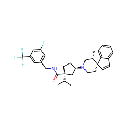 CC(C)[C@]1(C(=O)NCc2cc(F)cc(C(F)(F)F)c2)CC[C@@H](N2CC[C@]3(C=Cc4ccccc43)[C@@H](C)C2)C1 ZINC000028704058