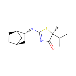 CC(C)[C@]1(C)SC(N[C@@H]2C[C@H]3CC[C@@H]2C3)=NC1=O ZINC000049037194