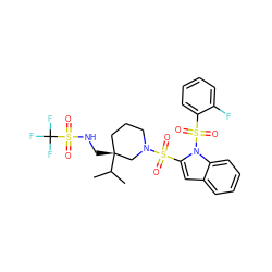 CC(C)[C@]1(CNS(=O)(=O)C(F)(F)F)CCCN(S(=O)(=O)c2cc3ccccc3n2S(=O)(=O)c2ccccc2F)C1 ZINC000064539374