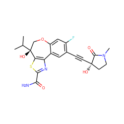 CC(C)[C@]1(O)COc2cc(F)c(C#C[C@]3(O)CCN(C)C3=O)cc2-c2nc(C(N)=O)sc21 ZINC000219480891