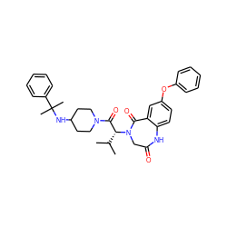 CC(C)[C@H](C(=O)N1CCC(NC(C)(C)c2ccccc2)CC1)N1CC(=O)Nc2ccc(Oc3ccccc3)cc2C1=O ZINC000084602861