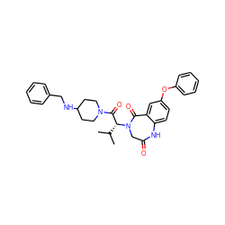 CC(C)[C@H](C(=O)N1CCC(NCc2ccccc2)CC1)N1CC(=O)Nc2ccc(Oc3ccccc3)cc2C1=O ZINC000084617423