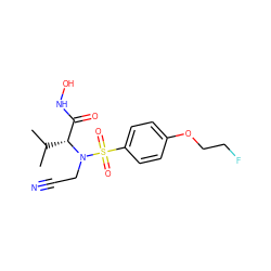 CC(C)[C@H](C(=O)NO)N(CC#N)S(=O)(=O)c1ccc(OCCF)cc1 ZINC000096934274