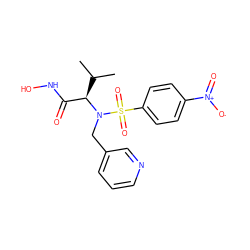 CC(C)[C@H](C(=O)NO)N(Cc1cccnc1)S(=O)(=O)c1ccc([N+](=O)[O-])cc1 ZINC000028865118